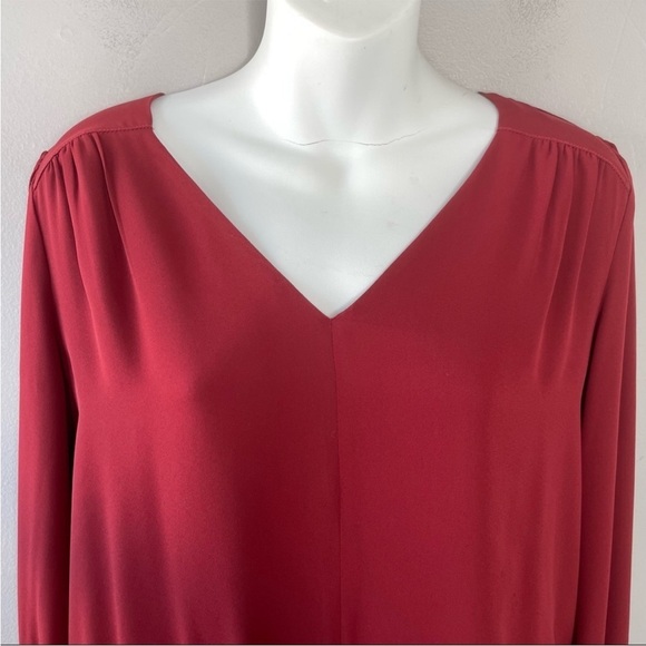 CHELSEA28 Burgundy Mini Dress Size Small Boho Long Ruffle Sleeve Smocked - Picture 2 of 8